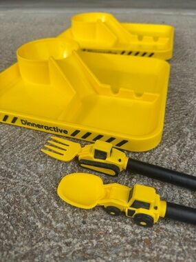 Kids Meal Tray Set with Construction Truck Utensils